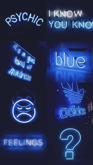 Neon Blue Aesthetic Collage Wallpaper