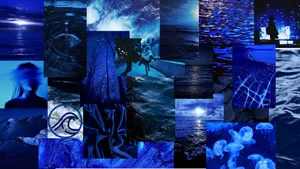Neon Blue Aesthetic Collage Wallpaper