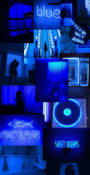 Neon Blue Aesthetic Collage Wallpaper