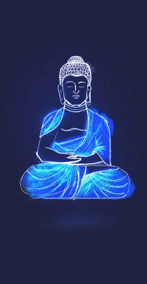 Neon Blue Buddha Illustration Wallpaper