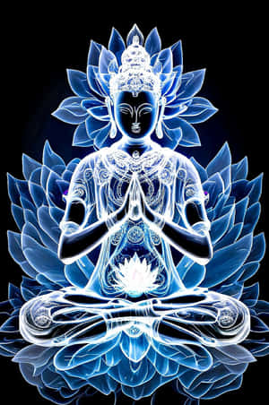 Neon Blue Buddha Lotus Art Wallpaper
