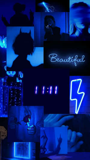 Neon Blue Collage Aesthetic Wallpaper