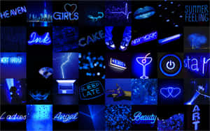 Neon Blue Collage Aesthetic Wallpaper