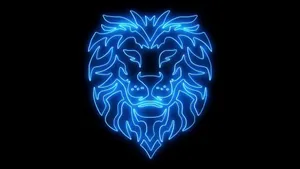 Neon Blue Lion Face Art Wallpaper