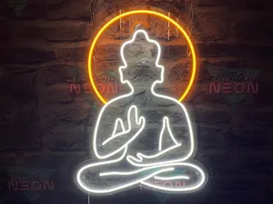 Neon Buddha Halo Sign Wallpaper