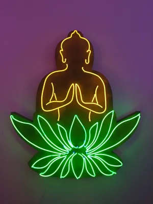 Neon Buddha Lotus Flower Wallpaper