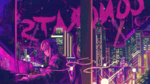 Neon City Anime Smoking Wallpaper