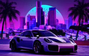 Neon City Sports Car Pfp Wallpaper
