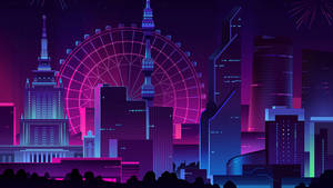 Neon City With Ferris Wheel Wallpaper