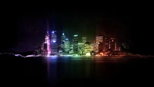 Neon Cityscape Reflection Wallpaper