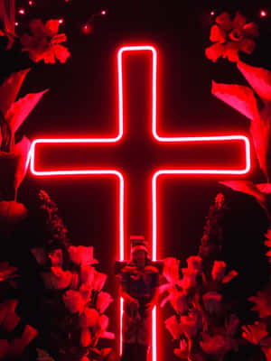 Neon Cross Neon Red Lights Wallpaper