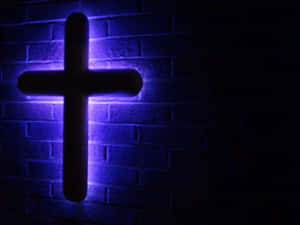 Neon Cross Purple Brick Wallpaper