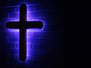 Neon Cross Purple Brick Wallpaper