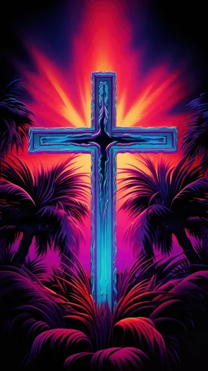 Neon Cross Tropical Backdrop Wallpaper