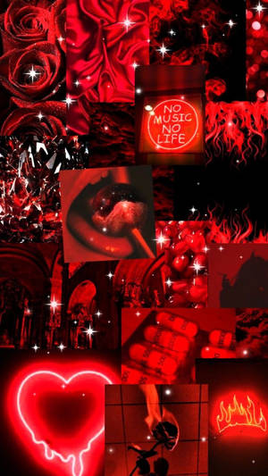 Neon Cute Dark Red Collage Wallpaper
