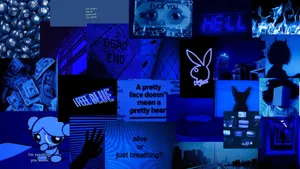 Neon Dark Blue Aesthetic Collage Wallpaper