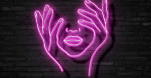 Neon Face Hands Wall Art Wallpaper