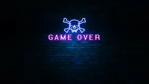 Neon Game Over Skull Sign Wallpaper