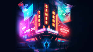 Neon Gaming District Nightlife Wallpaper