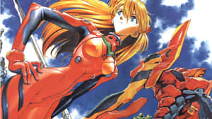 Neon Genesis Evangelion's Asuka Langley Soryu Striking A Pose In Her Plugsuit Wallpaper