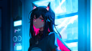 Neon Glow Anime Girlwith Ears Wallpaper