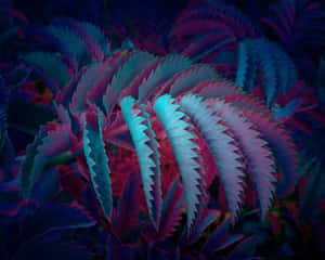 Neon Glowing Fern Leaves Wallpaper