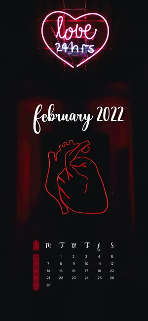 Neon Heart February 2022 Calendar Wallpaper