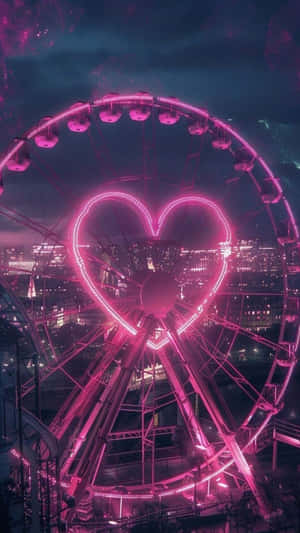 Neon Heart Ferris Wheel Wallpaper