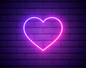 Neon Heart Glow Purple Aesthetic Wall Wallpaper