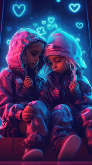 Neon Hearted Children Aesthetic Wallpaper