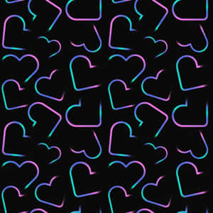 Neon_ Hearts_ Pattern_ Black_ Background Wallpaper