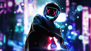 Neon Hoodie Figure Cyberpunk Backdrop.jpg Wallpaper