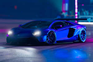 Neon Infused Nighttime Lamborghini Wallpaper