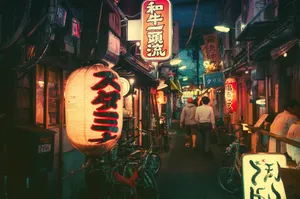 Neon Lights Illuminate The Streets Of Japan Wallpaper