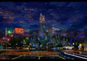 Neon Lights Reach Far And Bright In Anime City Wallpaper