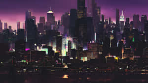 Neon Lights Sparkle To Create An Immersive Cyberpunk Night Cityscape Wallpaper