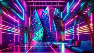 Neon Lit Indoor Climbing Wall Wallpaper