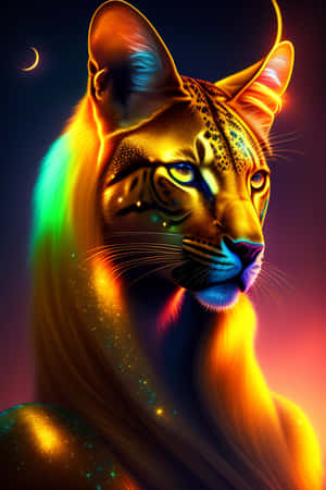 Neon Lit Lion Artwork Wallpaper