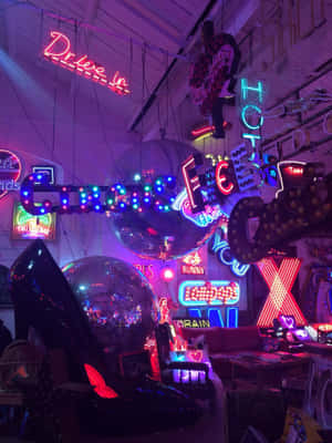 Neon Lit Retro Party Decor Wallpaper