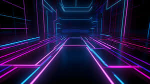 Neon Lit Virtual Corridor Wallpaper