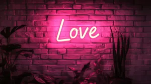 Neon Love Signon Brick Wall Wallpaper
