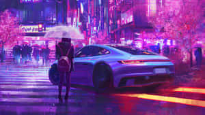 Neon Night Anime Car Wallpaper
