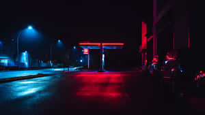 Neon Night Gas Station Glow Wallpaper