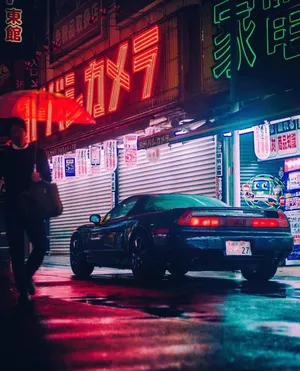 Neon Night J D M Car Scene Wallpaper