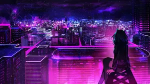 Neon Night Skyline Contemplation Wallpaper