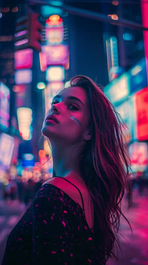 Neon Nightlife Urban Portrait Wallpaper