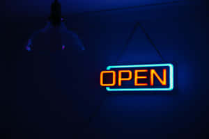 Neon Open Sign Blue Glow Wallpaper