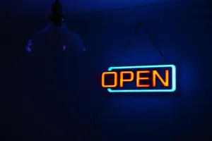 Neon Open Sign Blue Glow Wallpaper