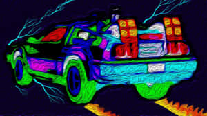 Neon_ Outlined_ Delorean_ Back_ To_ The_ Future Wallpaper