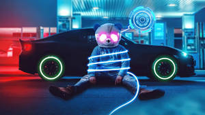 Neon Panda At Gas Station Wallpaper